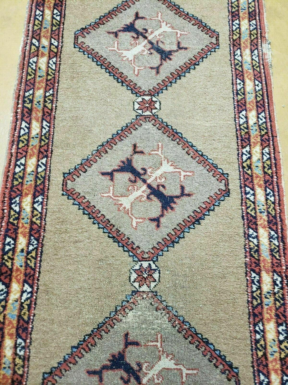 2'4" X 11' Antique Handmade Turkish Wool Rug Runner Carpet Camel Hair Nice