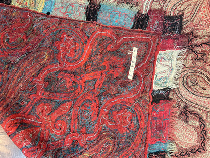 Antique Indian Kashmiri Shawl, Needlework, Signed By Masterweaver, Handmade, Rare