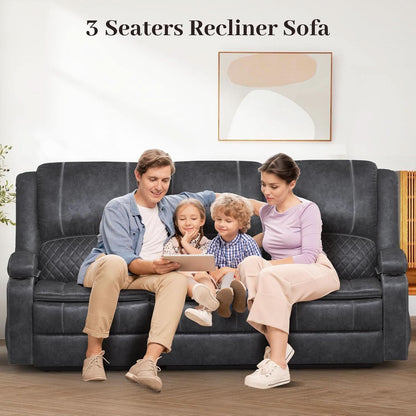 Grey 3 Seater Recliner Sofa Set With Removable Console For Living Room Comfort And Style