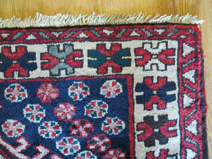 Persian Runner Rug 3.5 x 10.7, Karajeh Heriz Rug, Navy Blue, Geometric Medallions