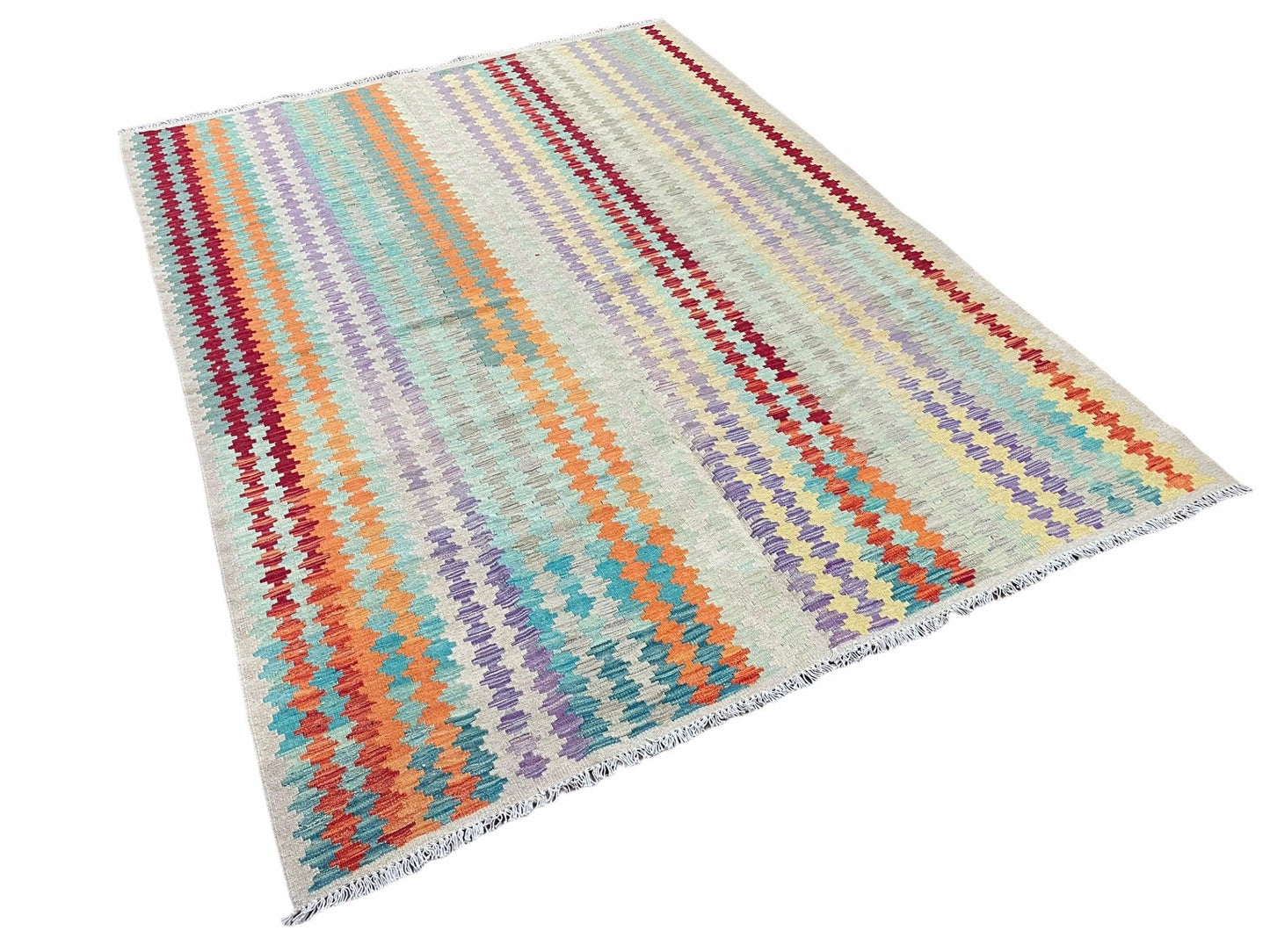 Colorful Kilim Rug 6x8 Multicolor Turkish Kilim Rug 6 x 8 Flat Weave Kilim Playful Anatolian Kilim Wool Kilim New Rug
