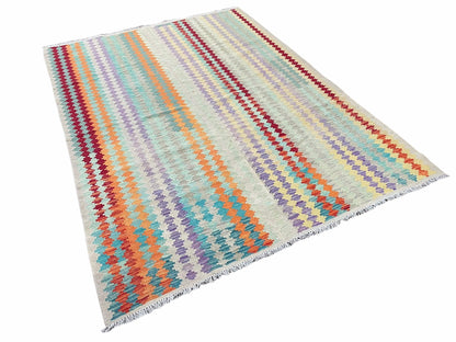 Colorful Kilim Rug 6x8 Multicolor Turkish Kilim Rug 6 x 8 Flat Weave Kilim Playful Anatolian Kilim Wool Kilim New Rug