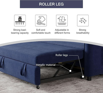 Navy Corduroy Convertible Sleeper Sofa Bed Pockets