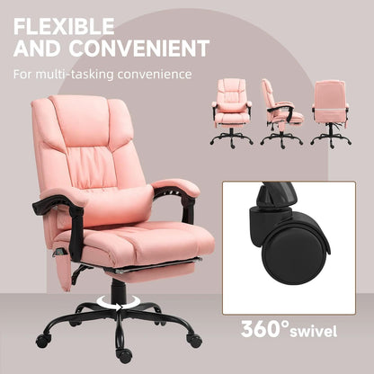 Pink Massage Office Chair With 6 Vibration Points Footrest
