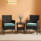 3 Piece Outdoor Patio Furniture Set With 2 Rattan Chairs And Blue Cushions For Porch And Garden