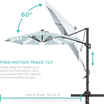 10 Foot Solar LED Cantilever Patio Umbrella With 360 Degree Rotation And Integrated Lights