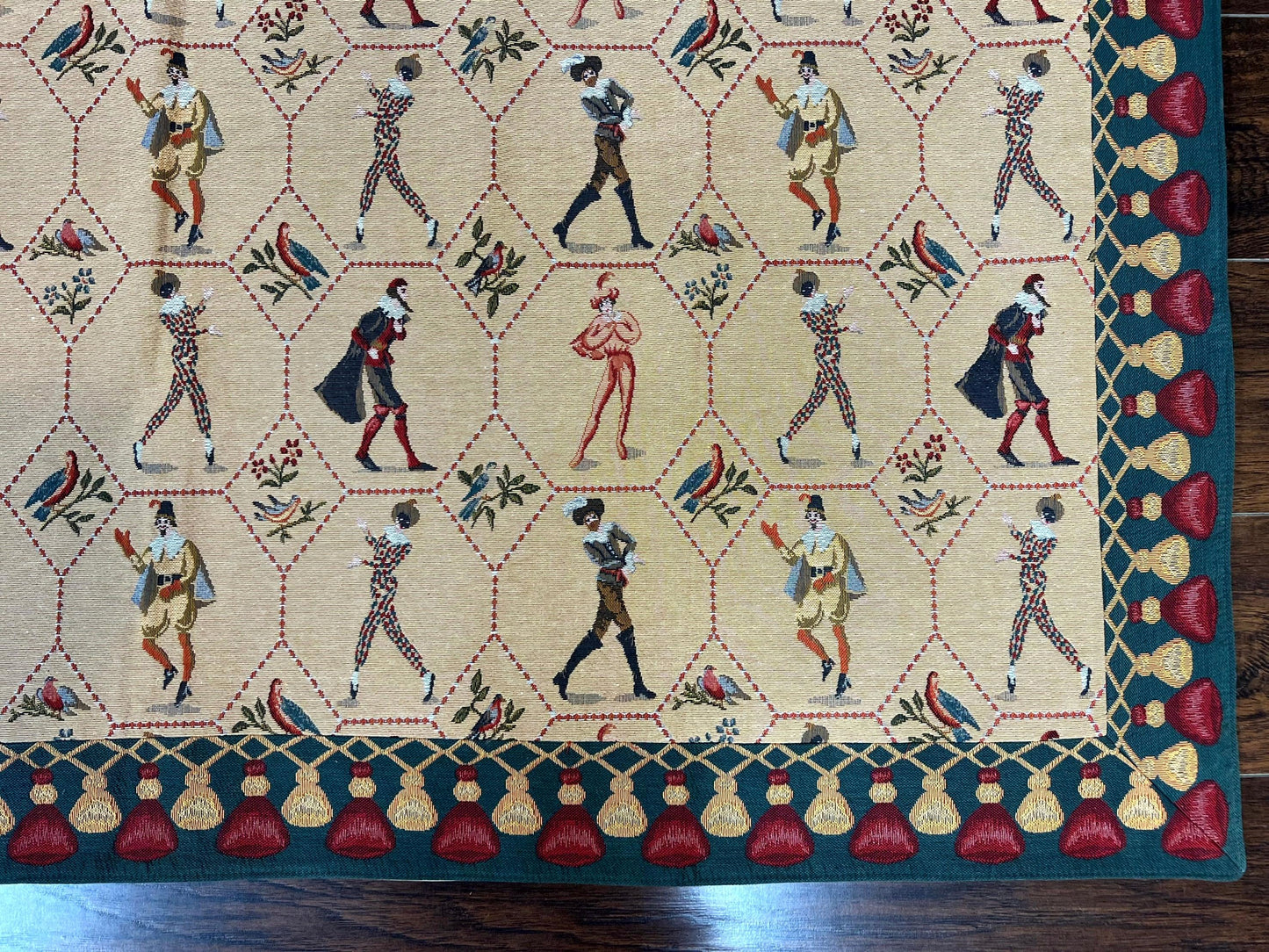 Square Tapestry 5x5, Wall Hanging, Human Pictorials, Court Jesters, Vintage