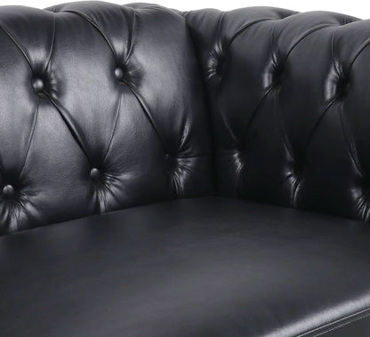 2 Piece Living Room Sofa Set Black Faux Leather Club Chair And Chesterfield Loveseat