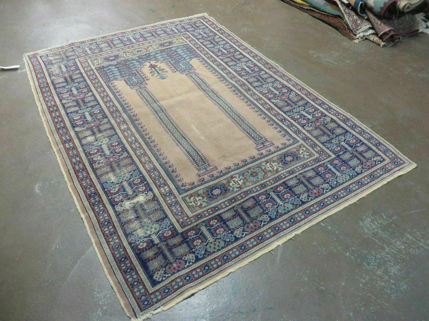 4' X 6' Antique Handmade Turkish Mehrab Prayer Wool Rug Lantern Beautiful