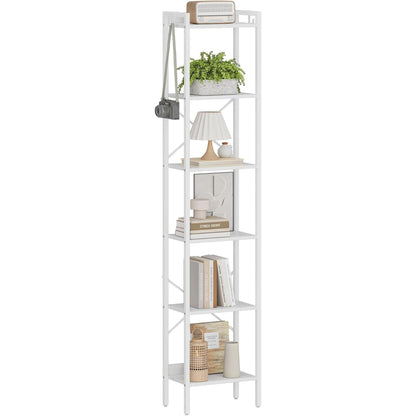6 Tier White Industrial Bookshelf For Home Office Living Room