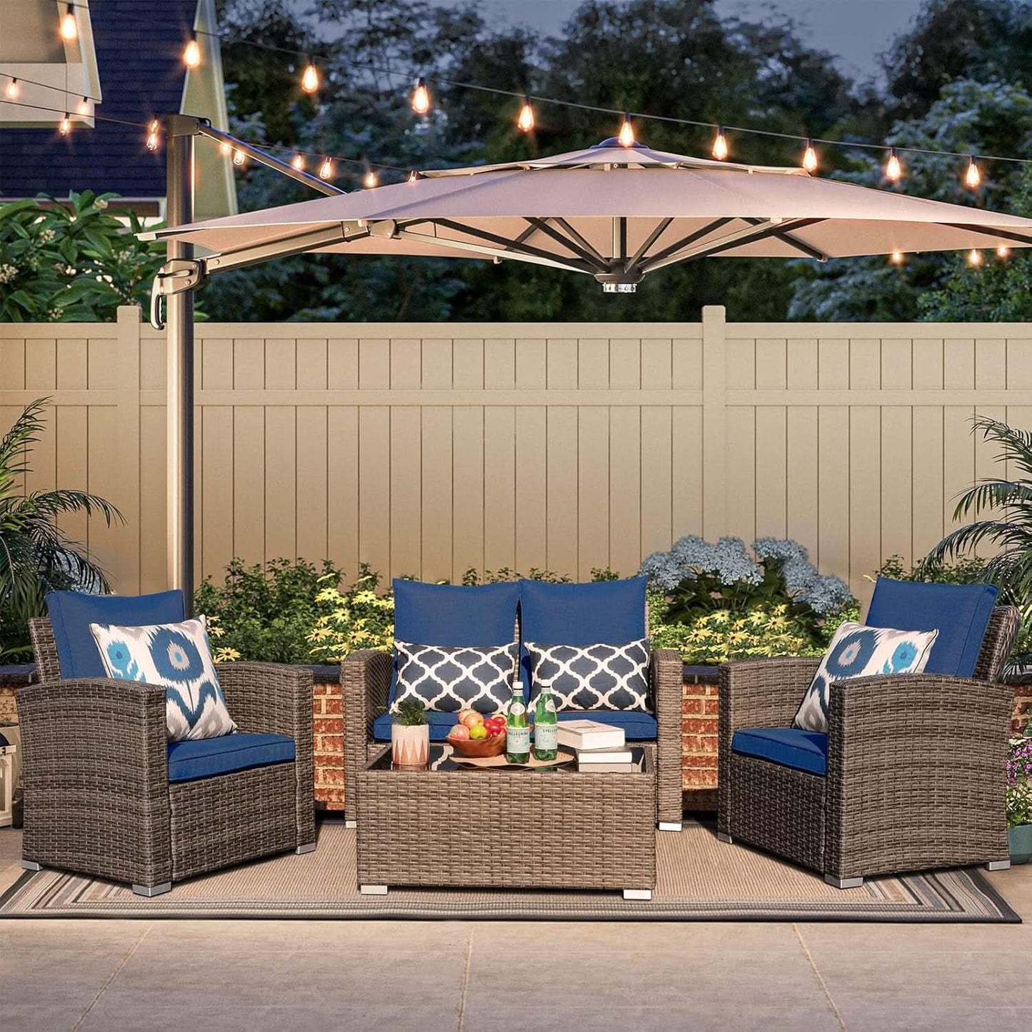 Navy Blue Outdoor Rattan Patio Furniture Set for Gatherings