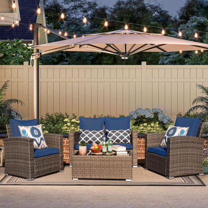 Navy Blue Outdoor Rattan Patio Furniture Set for Gatherings