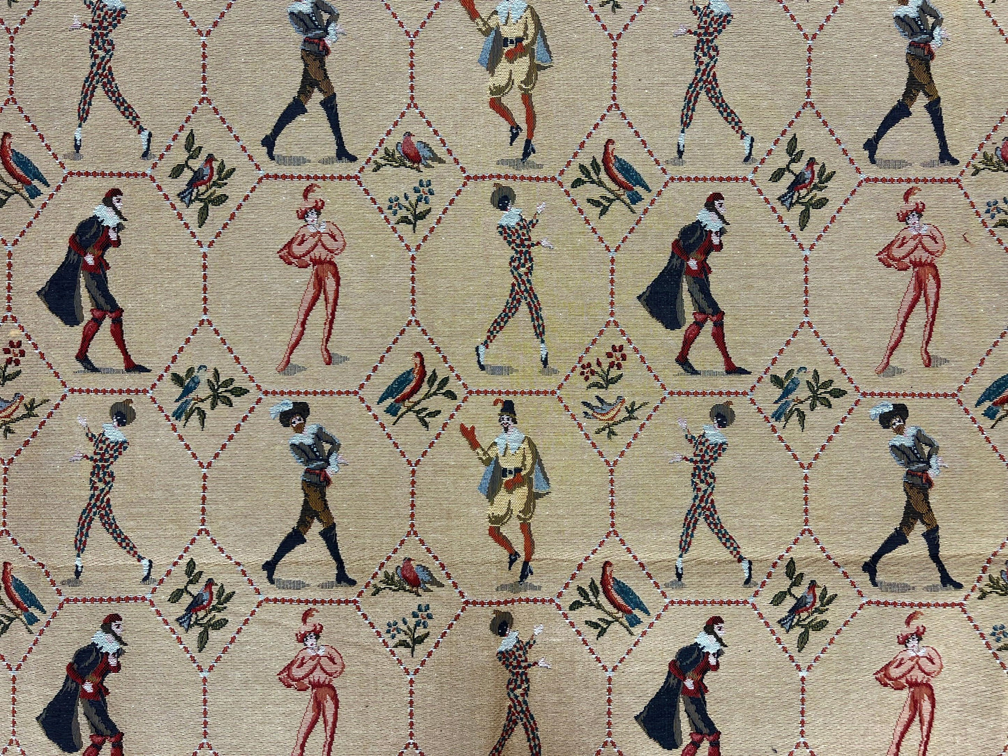 Square Tapestry 5x5, Wall Hanging, Human Pictorials, Court Jesters, Vintage