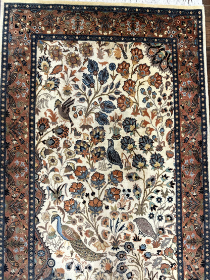 Small Pak Persian Rug 3x5, Peacock Birds Floral