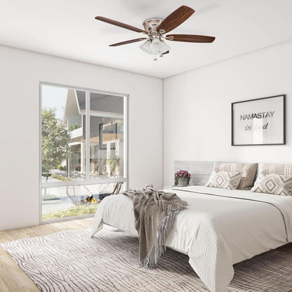 52 Inch Brushed Nickel LED Five Blade Ceiling Fan Light