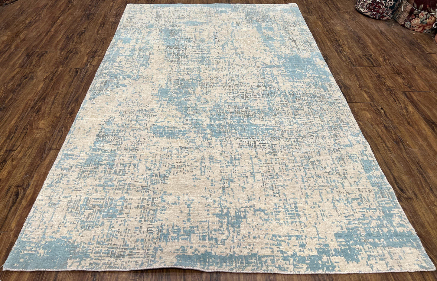 Modern Tibetan Rug 5x8 ft Light Blue and Gray Carpet, Contemporary Wool Rug, Handmade Nepali Rug, Raised Pattern, Tibet Area Rug, Nepal Rug