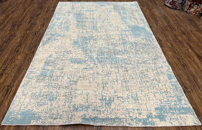 Modern Tibetan Rug 5x8 ft Light Blue and Gray Carpet, Contemporary Wool Rug, Handmade Nepali Rug, Raised Pattern, Tibet Area Rug, Nepal Rug