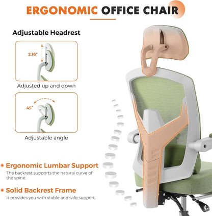 Green Ergonomic High Back Mesh Office Chair Lumbar Support