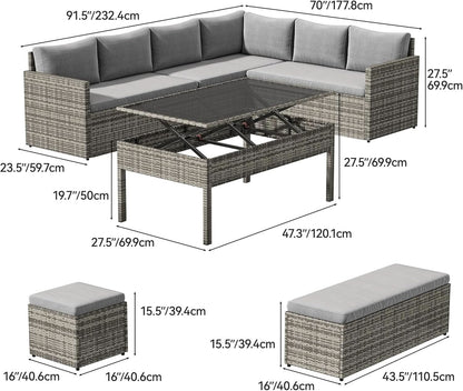 L Shaped Sectional Sofa Set With Lift Top Table Gray
