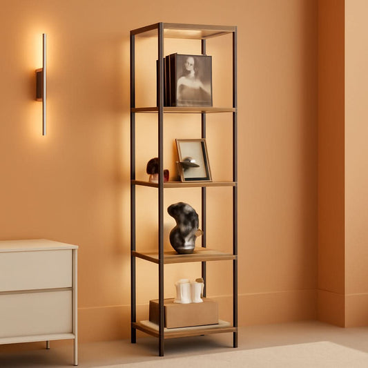 Display Shelf Floor Lamp With RGBW Light Gray Five Tier