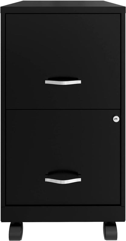 Two-Drawer Mobile File Cabinet Black With Locking Drawers 14.2 X 18 X 26.5 Inches Steel