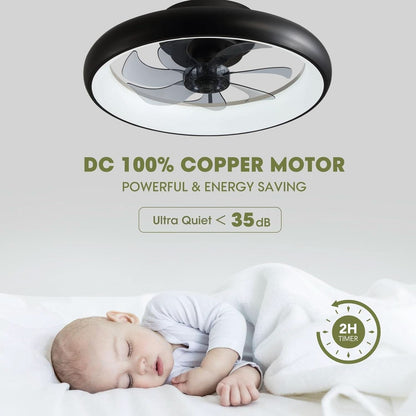 20 Inch Black Flush Mount Smart Ceiling Fan With LED Lights