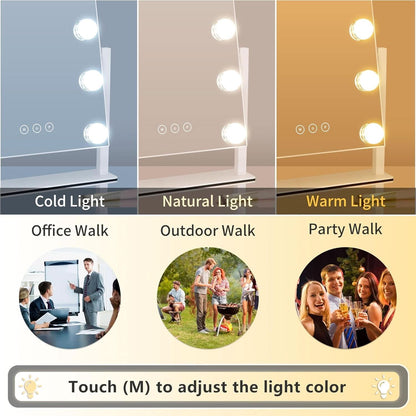 Vanity Mirror With Lights 9 Dimmable Bulbs 3 Color Lighting White