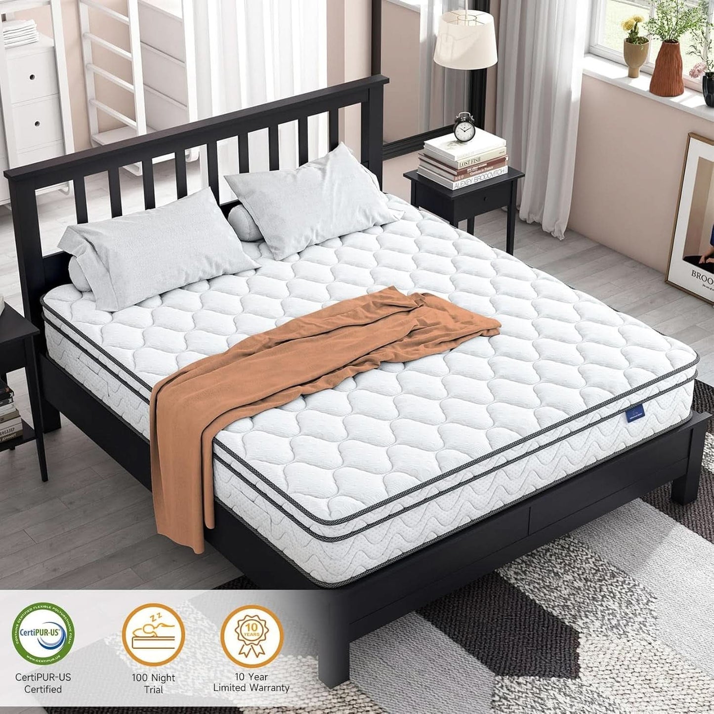 Twin Size Mattress 12Inch Fiberglass Free Memory Foam Hybrid