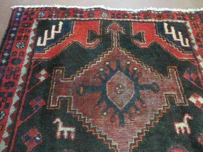 4' X 8' Antique Handmade India Geometric Oriental Tribal Wool Rug Red # 603