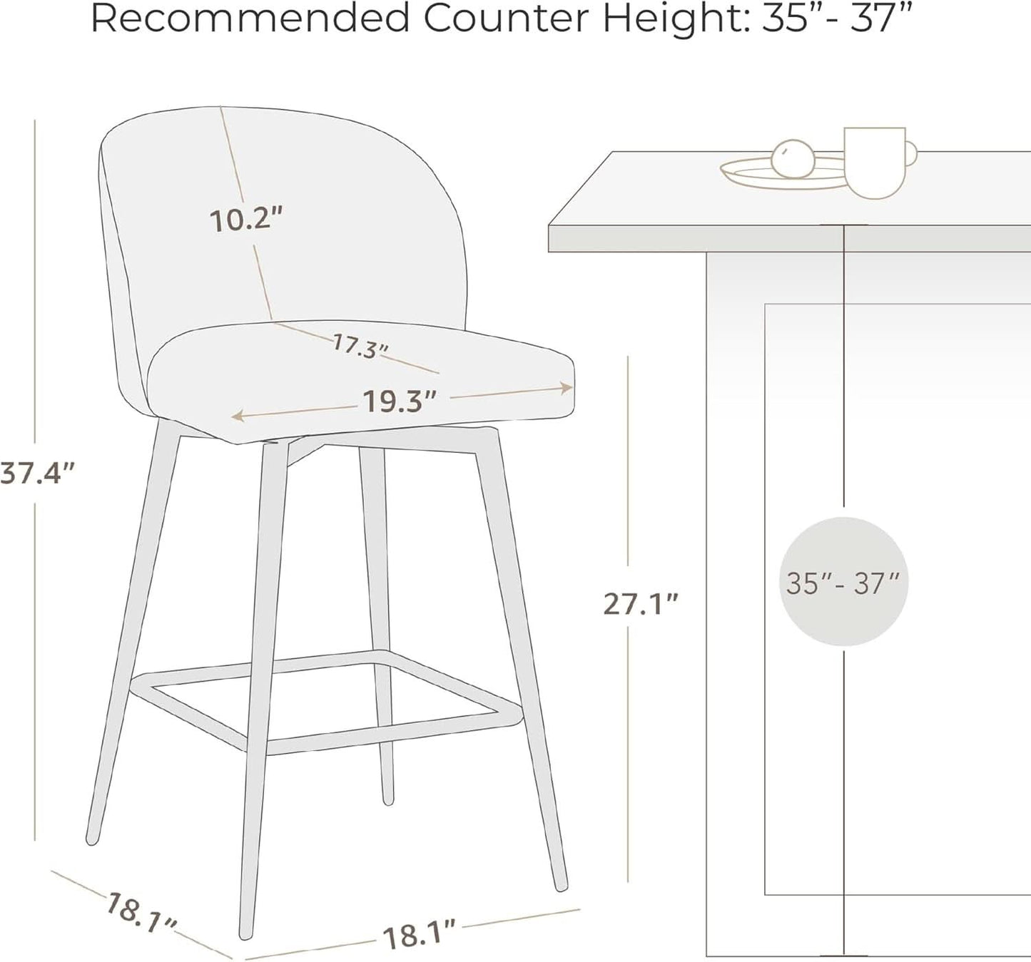 Counter Height Bar Stools 3 Saddle Brown 360 Degree Swivel