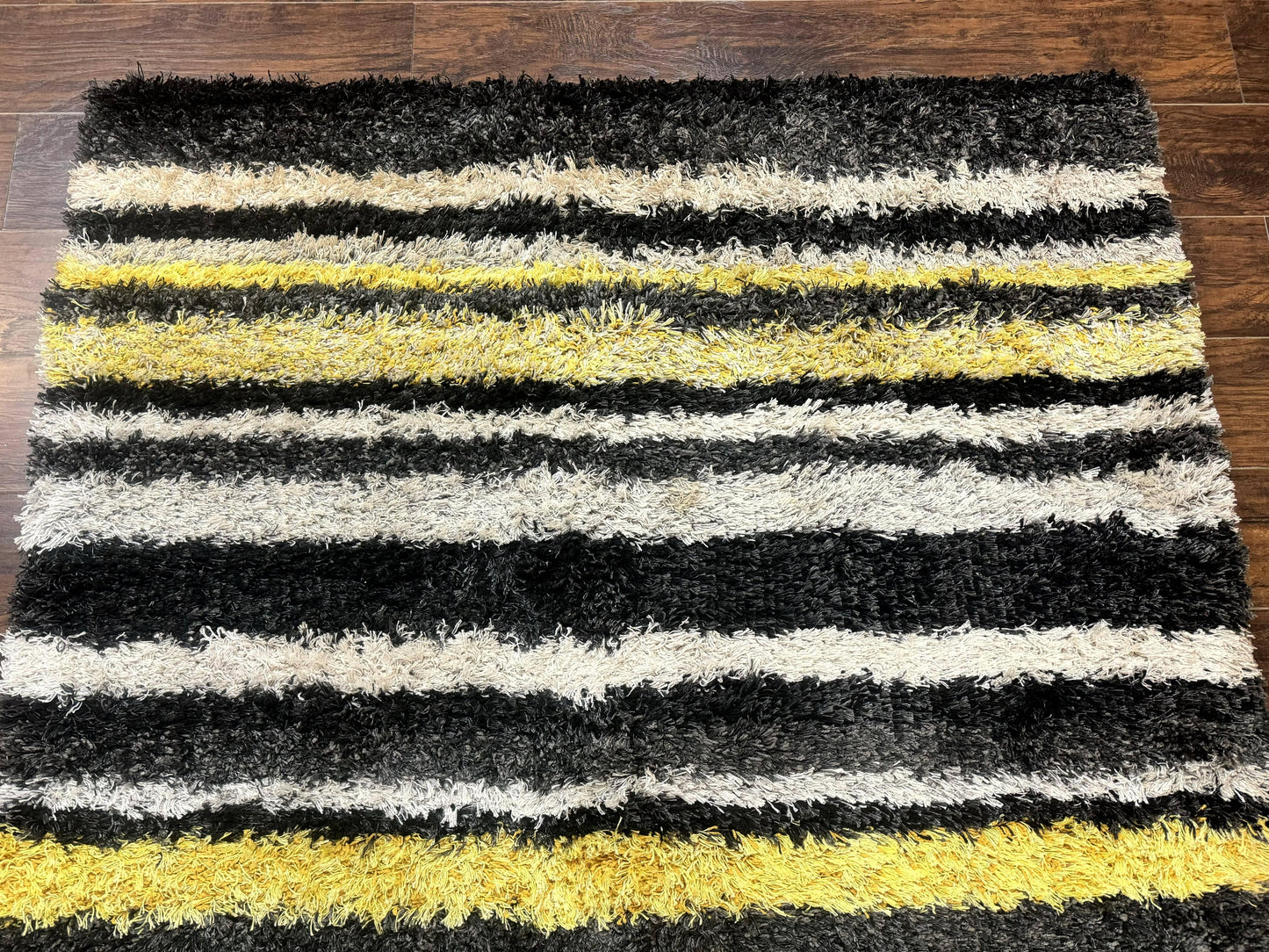 Shag Rug 5x8, Yellow Ivory Charcoal, Contemporary