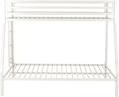 Metal Loft Bunk Bed Twin Over Full Size With Guardrail And Ladder Cream White