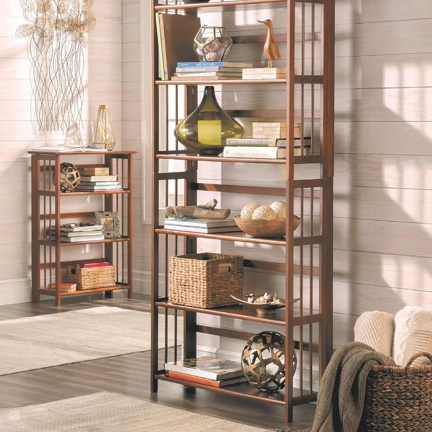 3 Shelf Stackable 27.5 Inch Wide Chestnut Fold Bookcase