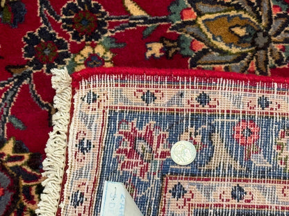 Traditional Persian Rug 8x11, Red Navy Blue, Floral Medallion, Antique Persian Mashad Carpet, Wool