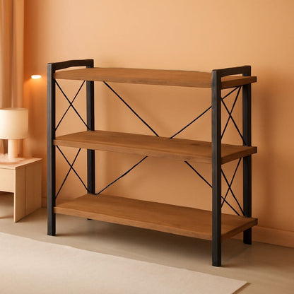 3 Tier Industrial Bookshelf Rustic Wood And Metal Open