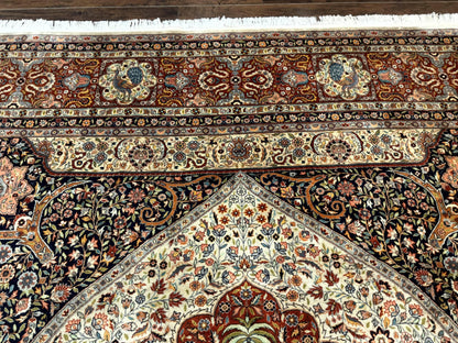 Wonderful Pak Persian Rug 9x12, Very Fine 260 KPSI, Floral Peacocks, Handmade Vintage Wool Rug