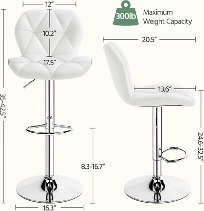 Pair Of White PU Leather Height Adjustable Bar Stools