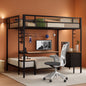 Black Full Over Twin Metal Bunk Bed With Desk LED Lights