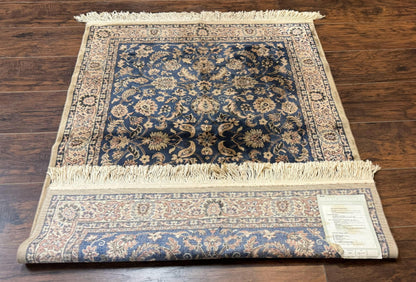 Vintage Art Silk Rug 3x4, Traditional Oriental Persian Design Rug, Belgium Power Loomed Rug, Navy Blue