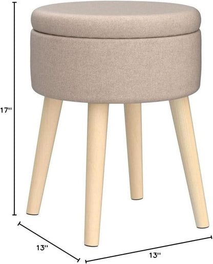 Khaki Linen Storage Velvet Upholstered Ottoman With Tray