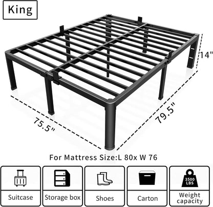 Premium King Size Metal Bed Frame With Under Bed Storage