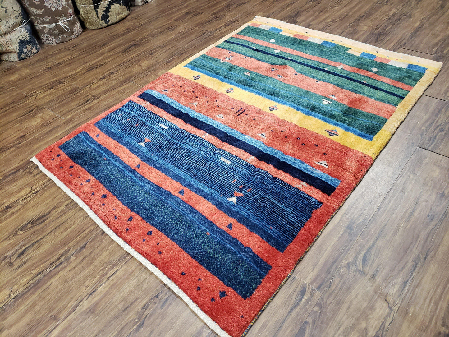 Colorful Persian Gabbeh Rug 4x6, Soft Pile, Colorful Rug, Handmade Hand Knotted Wool Carpet, Home Office Rug, Area Rug for Bedroom 4 x 6 ft