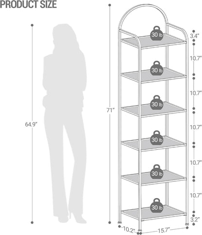 Six Tier Bookcase With Tempered Glass Shelves Home Office