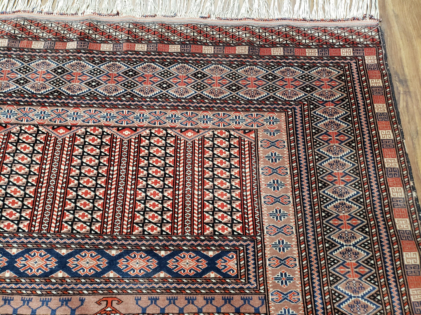 Vintage Turkoman Bokhara Rug 4x6, Four Seasons Pakistan Bukhara Turkmen Engsi Yamud Carpet, Fine Tribal Rug, Wool, Hand-Knotted, Brown, Nice