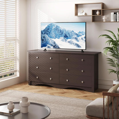 6 Drawer Dresser And TV Stand For 65 Inch TV Brown