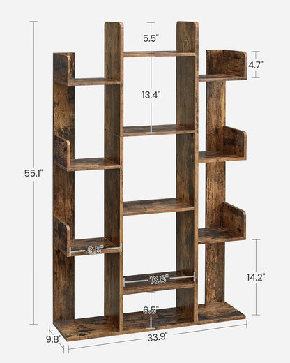 Tree Shaped Bookcase Rustic Brown Tall With 13 Shelves