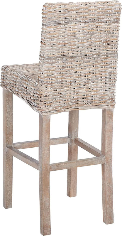 Grey Wash Rattan 30 Inch Bar Stool With Parsons Legs