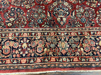 1920s Persian Sarouk Rug 9x12, Red Persian Carpet, High Quality Persian Rug, Allover Floral Pattern, Antique Oriental Rug, Wool Handmade Room Sized