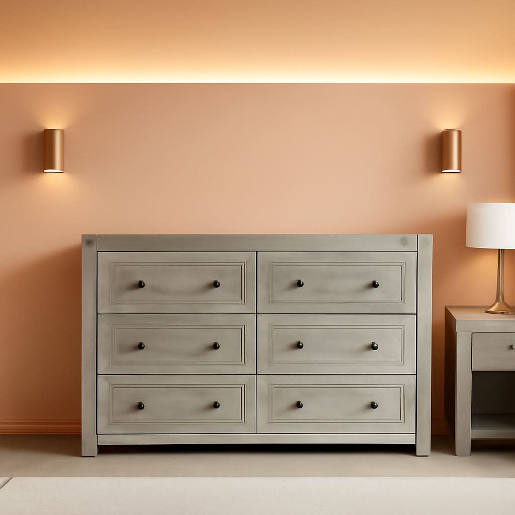 Six Drawer Dresser With Metal Handles Storage Unit