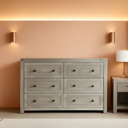 Six Drawer Dresser With Metal Handles Storage Unit